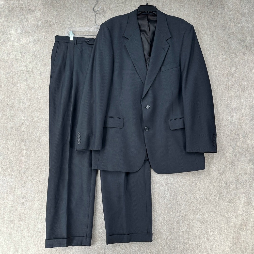 EVAN PICONE Suit Charcoal Wool Windowpane Houndstooth Blazer‎ 46L Pant 36X31